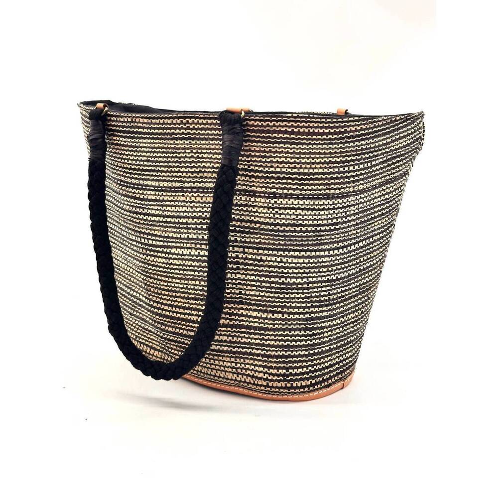 NEW SHEBOBO women's brighton melange straw beach bag in black melange